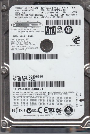 MJA2160BH G2 Fujitsu 160GB SATA 2.5 Inch Hard Drive